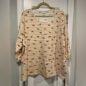NWOT Serengeti Size 2X Mustard Stripe Red Fox Long Sleeve Crew Neck Tee Shirt